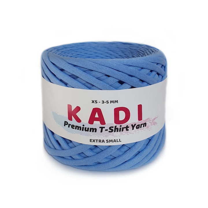 Banda textila pentru crosetat, KaDi Premium Extra Small, 3-5 mm, 110 m, culoare Albastru cerului