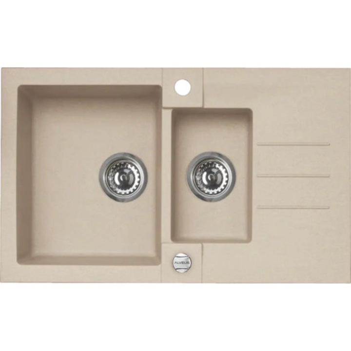 Chiuveta Bucatarie Cu Doua Cuve Alveus Rock 70, 78x48 Cm, Cu Picurator, Granital Beige