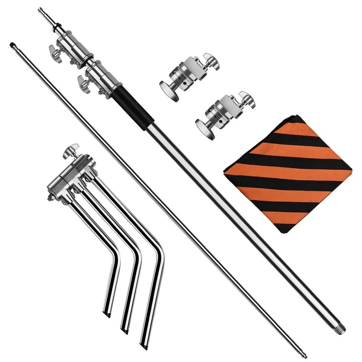 Статив, 260 см, неръждаема стомана, сгъваем, C опора, сребрист