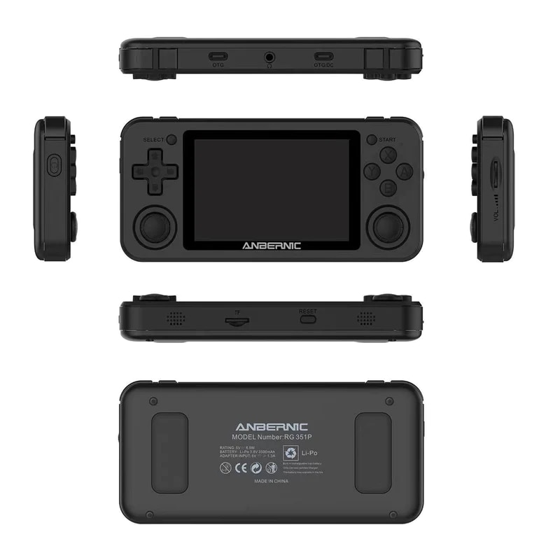 Consola de jocuri retro portabila ANBERNIC RG351P 64GB, quad core Cortex-A35 1.5GHz, RAM 1GB DDR3, Display 3.5 inch IPS 320x480, acumulator 3500 mAh, neagra