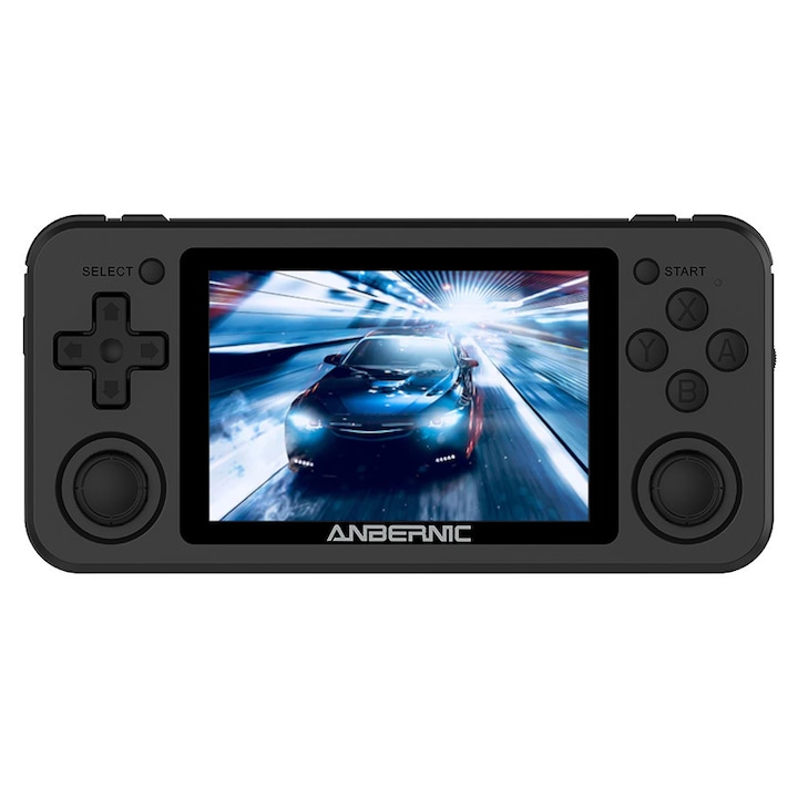 Consola de jocuri retro portabila ANBERNIC RG351P 64GB, quad core Cortex-A35 1.5GHz, RAM 1GB DDR3, Display 3.5 inch IPS 320x480, acumulator 3500 mAh, neagra