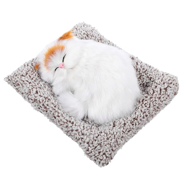 Pisica din material textil cu perna si bateri, 2 piese, 18x15cm, alb-gri, M3