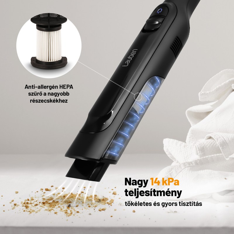 Aspirator de mana Lauben LBNHV2V1120BC, 120W, 2600 mAh, negru