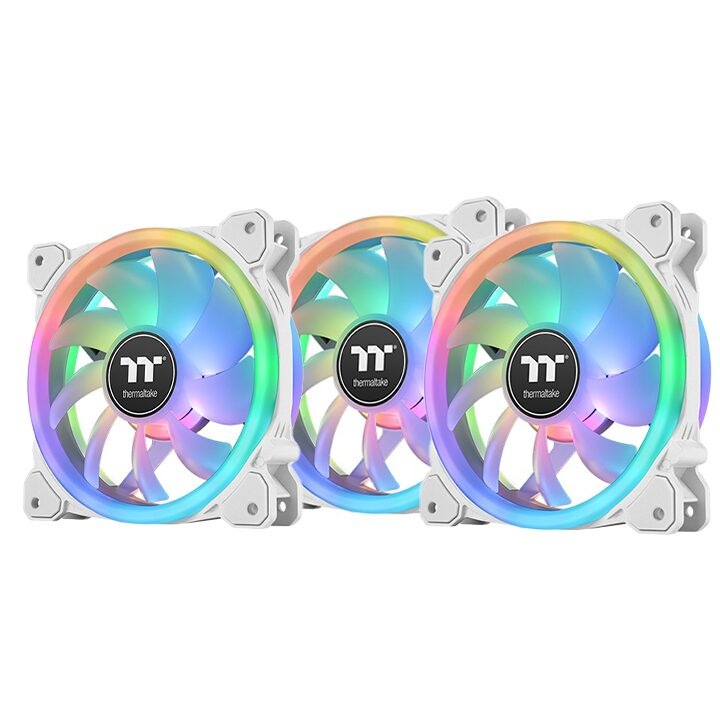 Set 3 ventilatoare Thermaltake Swafan 12 120mm albe iluminare aRGB, Alb