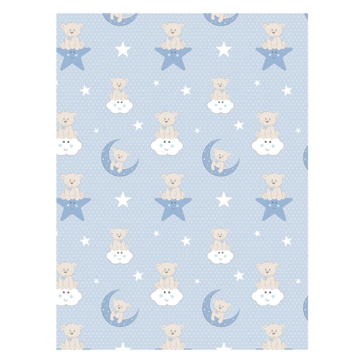 Shopiens® kétoldalas bársony babatakaró, kék mackó mintával, nagyon puha, 100 x 75 cm