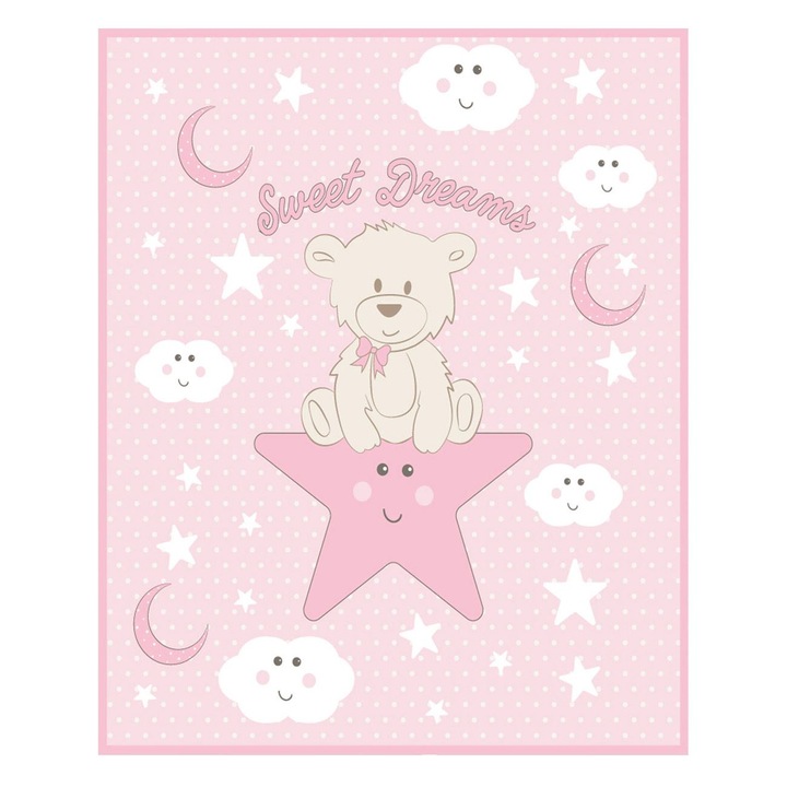 Sweet Dreams Shopiens® bársony babatakaró, rózsaszín, mackó mintával, 90 x 80 cm
