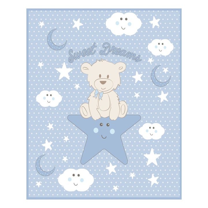 Sweet Dreams Shopiens® bársony babatakaró, kék mackó mintával, 90 x 80 cm