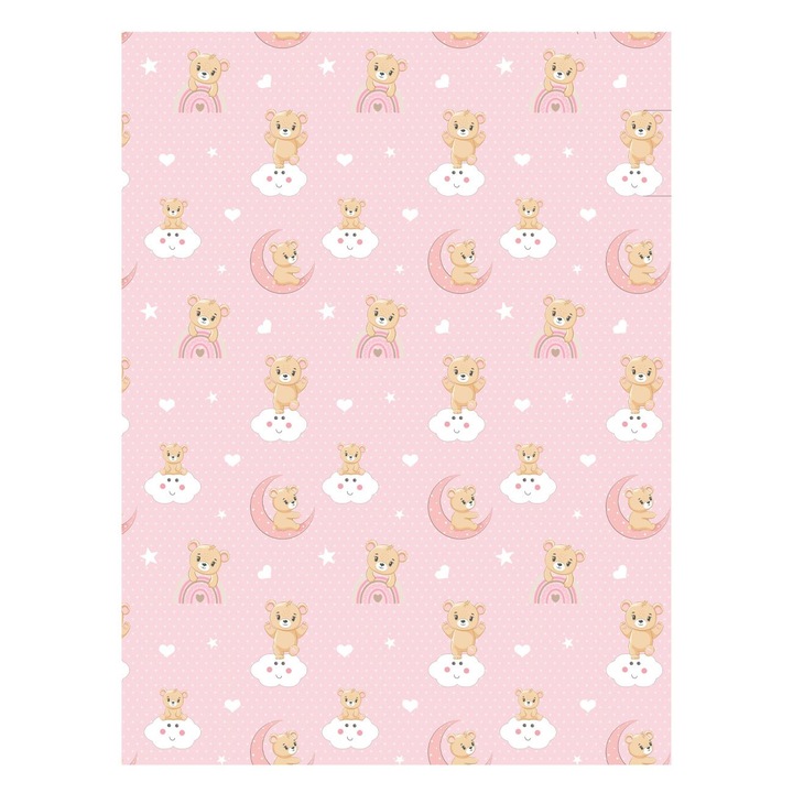 Double Shopiens® bársony babatakaró, rózsaszín, mackó és felhő mintával, 75 x 100 cm