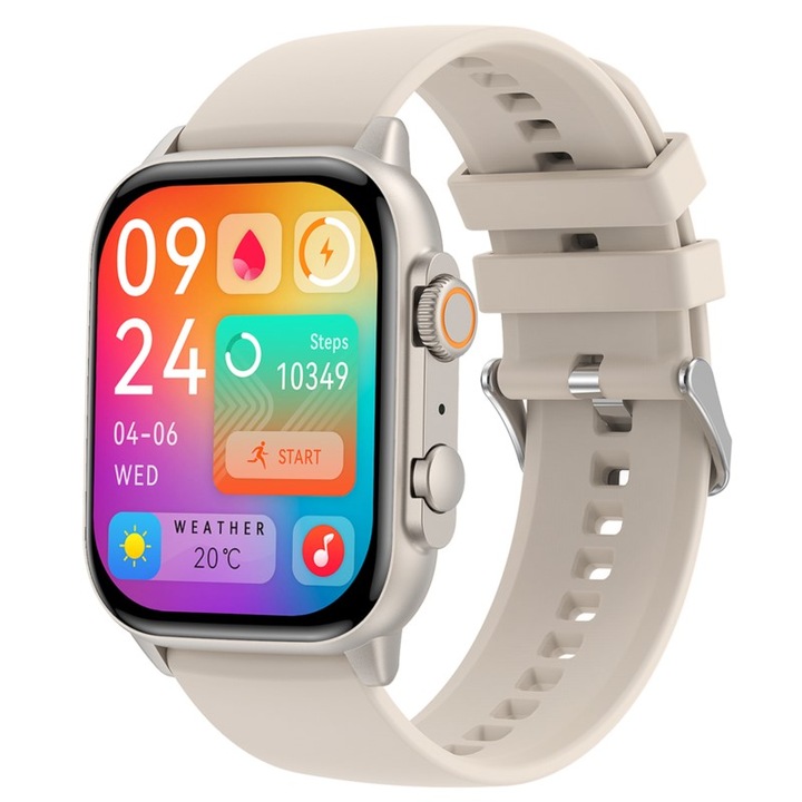 Смарт часовник NUBI HK95, AMOLED Дисплей, резолюция 410x 520, Bluetooth разговор, Пулс, Калории, Дистанционна камера, Сив