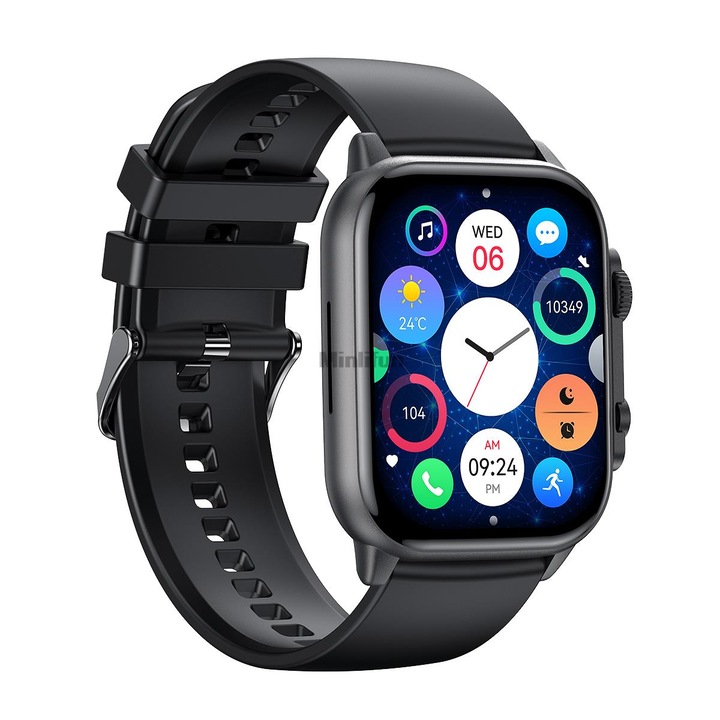 Смарт часовник NUBI HK95, AMOLED Дисплей, резолюция 410x 520, Bluetooth разговор, Пулс, Калории, Дистанционна камера, Черен