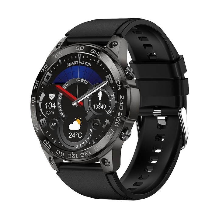 Смарт часовник NUBI DM50, AMOLED Дисплей, резолюция 466 x 466, Bluetooth разговор, Пулс, Калории, Дистанционна камера, IP68 Водоустойчивост, Черен