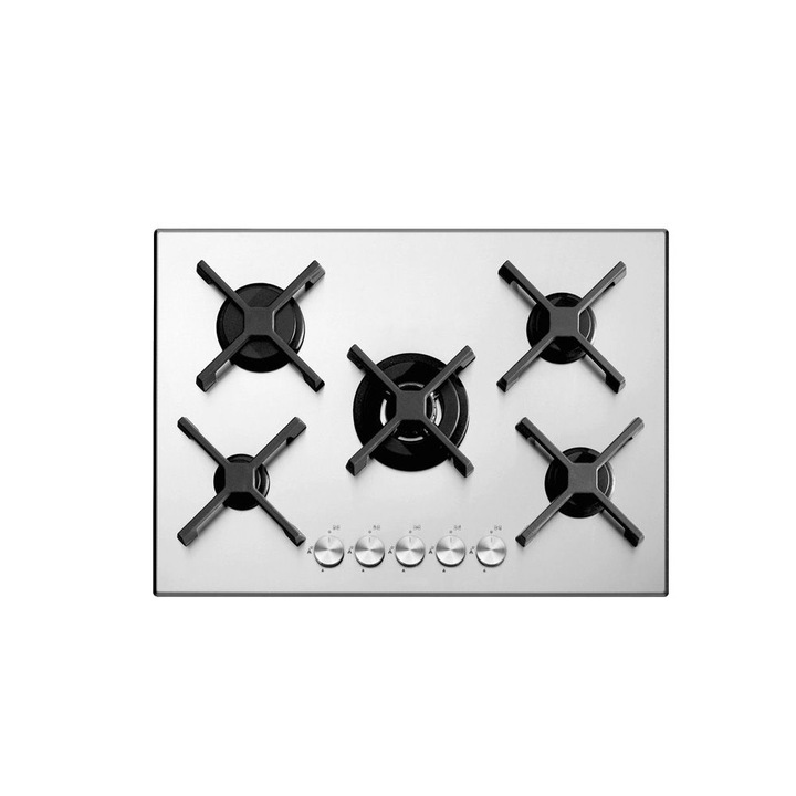 Barazza beépíthető gázfőzőlap, 70 cm, 5 égős, Select Plus kollekció, elektromos gyújtás, robusztus öntöttvas rács, forgókapcsolók, AISI 304 rozsdamentes acél, könnyen tisztítható, modern kivitel, rozsdamentes acél