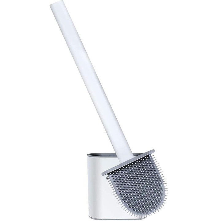 Тоалетна четка, Zola®, с дренажен контейнер, меки силиконови влакна и пластмасова дръжка, квадратна, 35x8x2 см, бяла