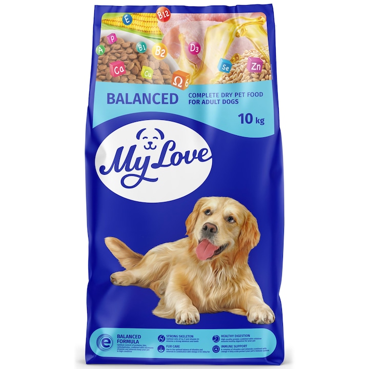 Hrana uscata completa My love pentru caini adulti, pui si legume 10kg