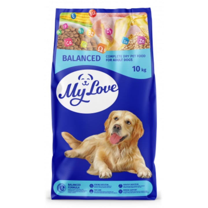 Hrana uscata completa My love pentru caini adulti, vita si orez 10kg
