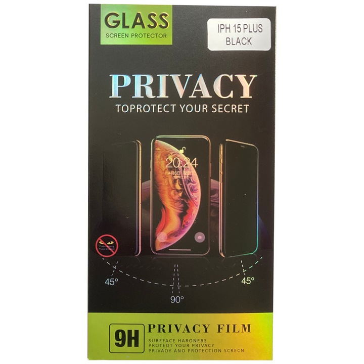 Folie protectie telefon, Pentru Apple iPhone 15 Plus, Negru/Transparent