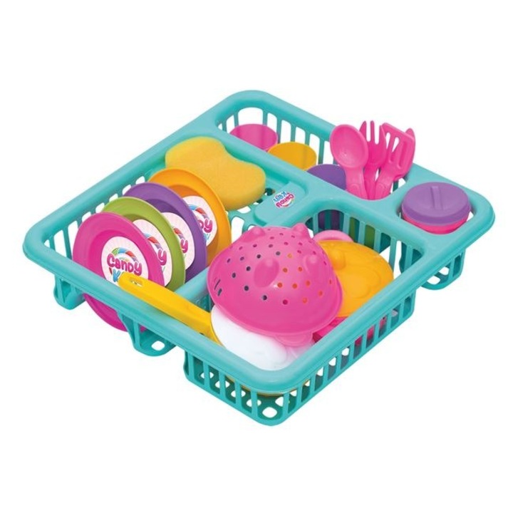 Set de joaca cu Uscator de vase Shopiens® pentru copii, cu 21 piese, multicolor