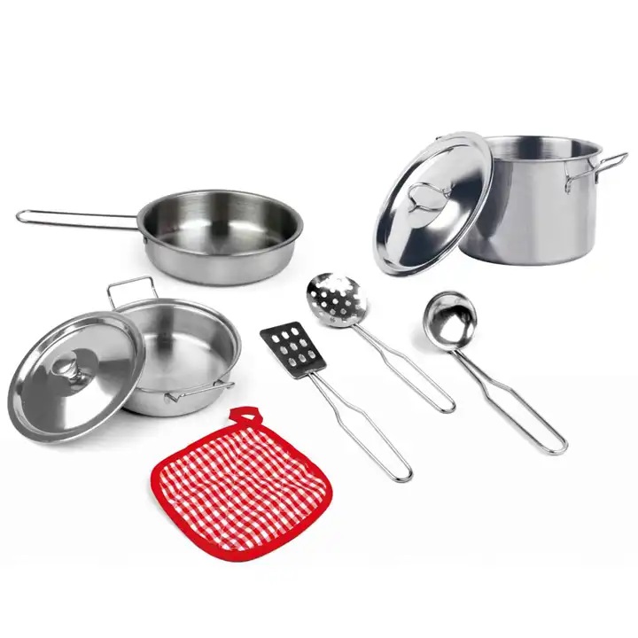 Set oale din metal, de jucarie, pentru copii, 9 piese, Argintiu