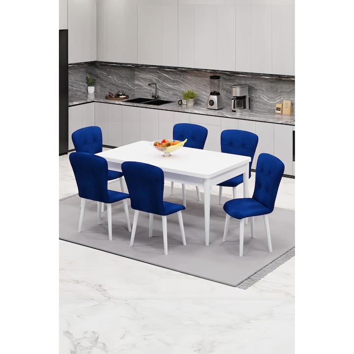 Set Masa Extensibila 80 x 170 Babyface Safir Scaune 6 buc Albastru HAMAN