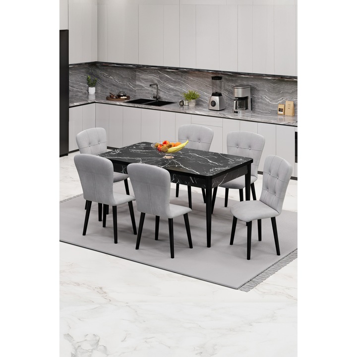 Set Masa Extensibila 80 x 170 Babyface Safir Scaune 6 buc Gri HAMAN