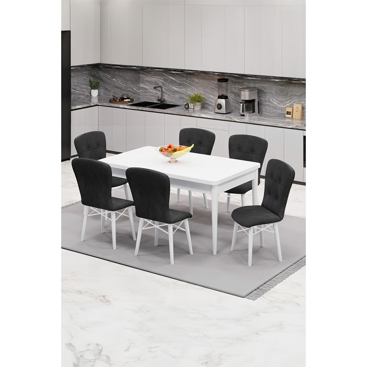 Set Masa Extensibila 80 x 170 Babyface Safir Scaune 6 buc Gri Antracit HAMAN