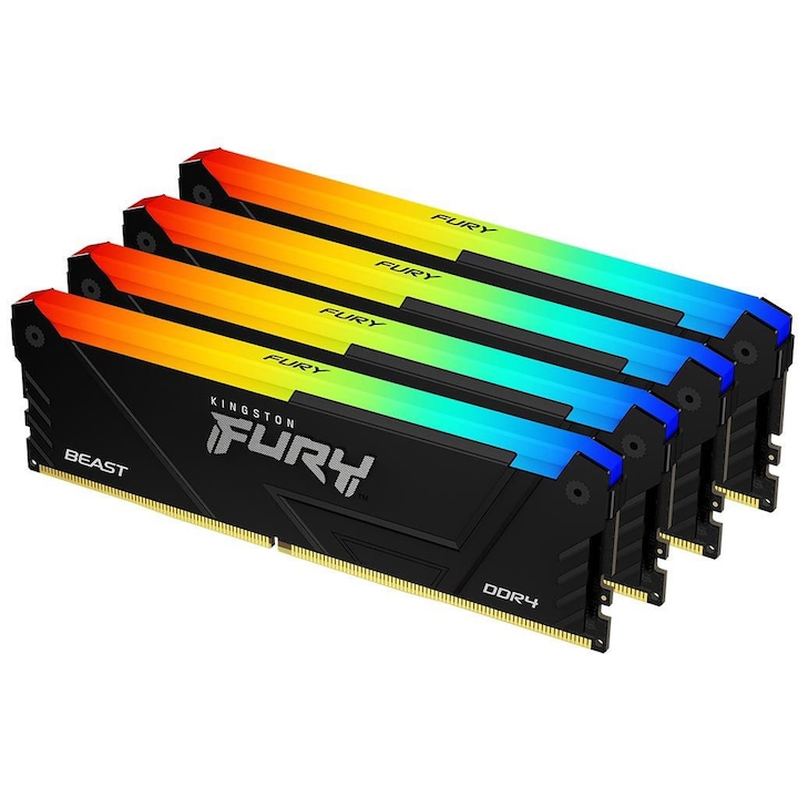 Kingston 32GB DDR4 3600MHz Kit(4x8GB) Fury Beast RGB Fekete, Memória