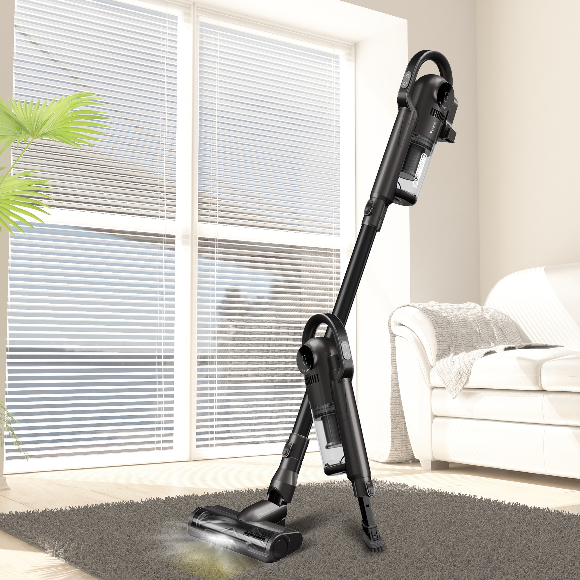 Aspirator portabil 2in1 TurboTronic iQ9 HYBRID Ultra-Light Stick, 0, 9l, baterie Li-ion, 22, 2V, 35 minute autonomie, negru