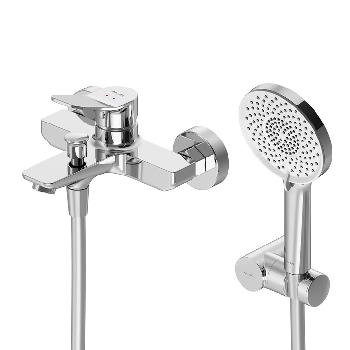 Fürdőkád és zuhanycsaptelep AM.PM X-Joy FXA15000, egykaros, kerámiapatron 35 mm, terelő, falra szerelhető, sárgaréz, króm