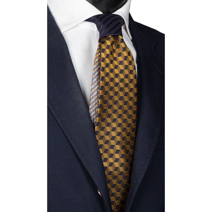 Cravata din matase cu nod in contrast, N2241, model unicat, Maro aramiu, 148 cm