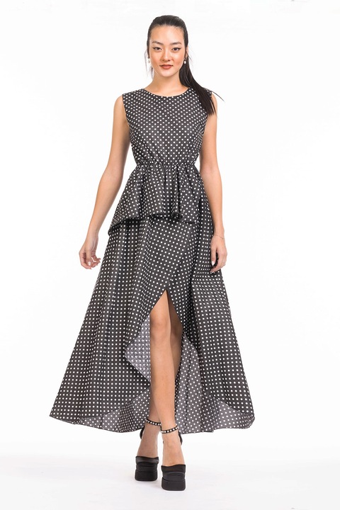 CAMISSI, Rochie cu buline, Alb/Negru