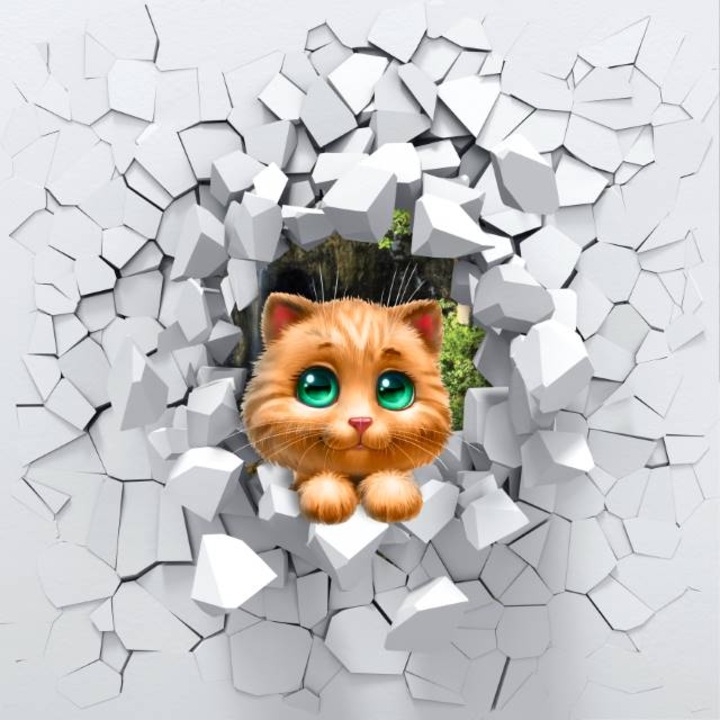 PVC öntapadós tapéta - Cat In White Wall 3D, 100 x 150 cm