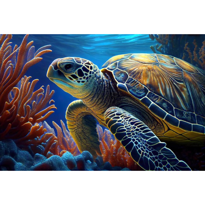 PVC öntapadós tapéta - Turtle among Corals, 100 x 150 cm