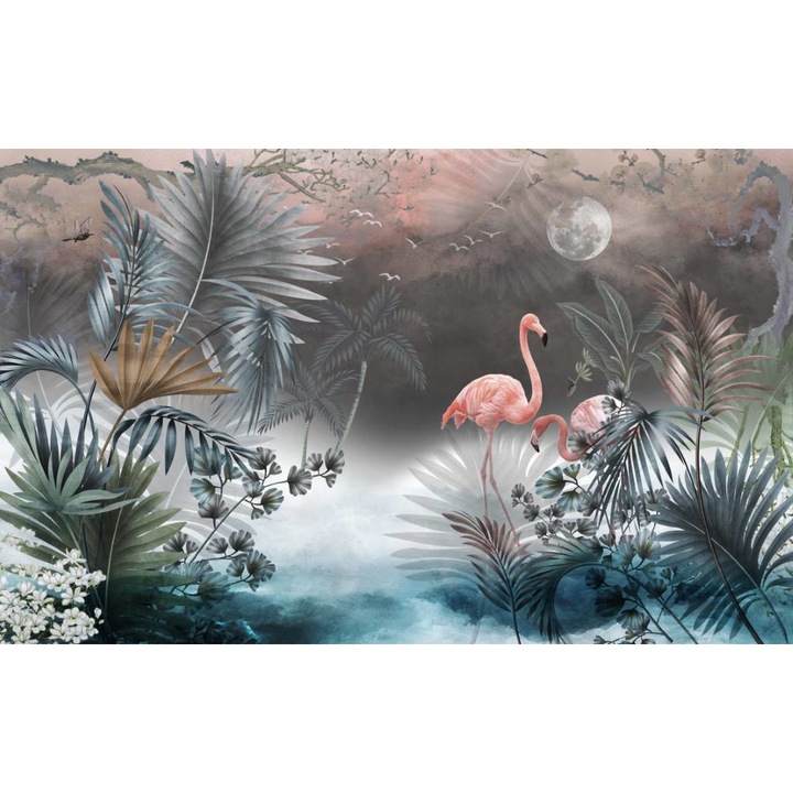 Öntapadó PVC tapéta - Pink Flamingo Full Moon Abstract, 100 x 150 cm
