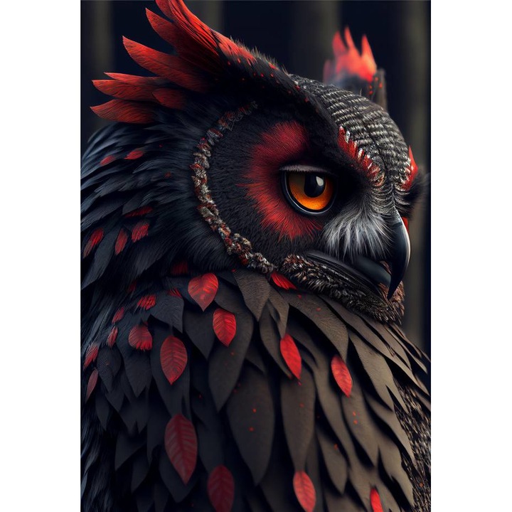 Öntapadó PVC tapéta - Bagoly piros tollakkal, 100 x 150 cm