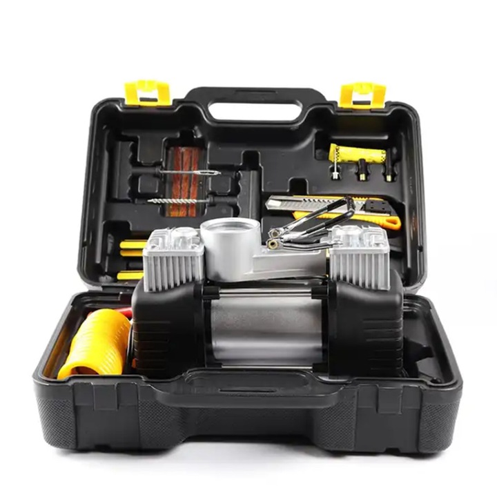 Kit reparatie pana auto plus compresor auto cu valiza, 2 cilindri OMC