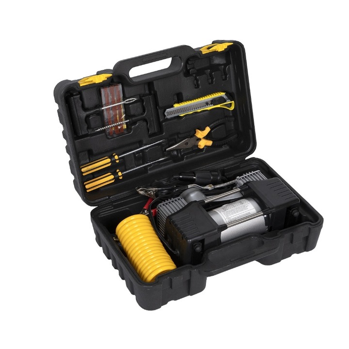 Kit reparatie pana auto plus compresor auto cu valiza, 2 cilindri OMC