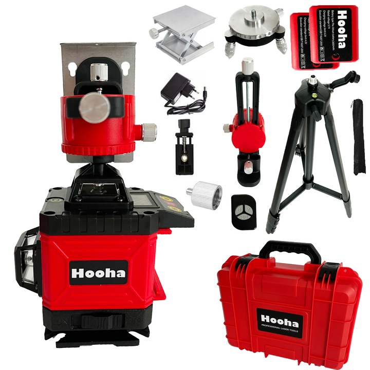 Nivela laser 360°, Hooha, SPY16XTWX+SJJ120CM-5，4D, 16 linii, IP 54, Rosu/Negru