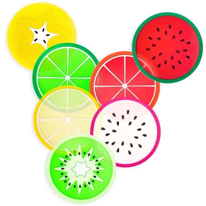 Set 7 suporturi pahar, Silicon, Multicolor