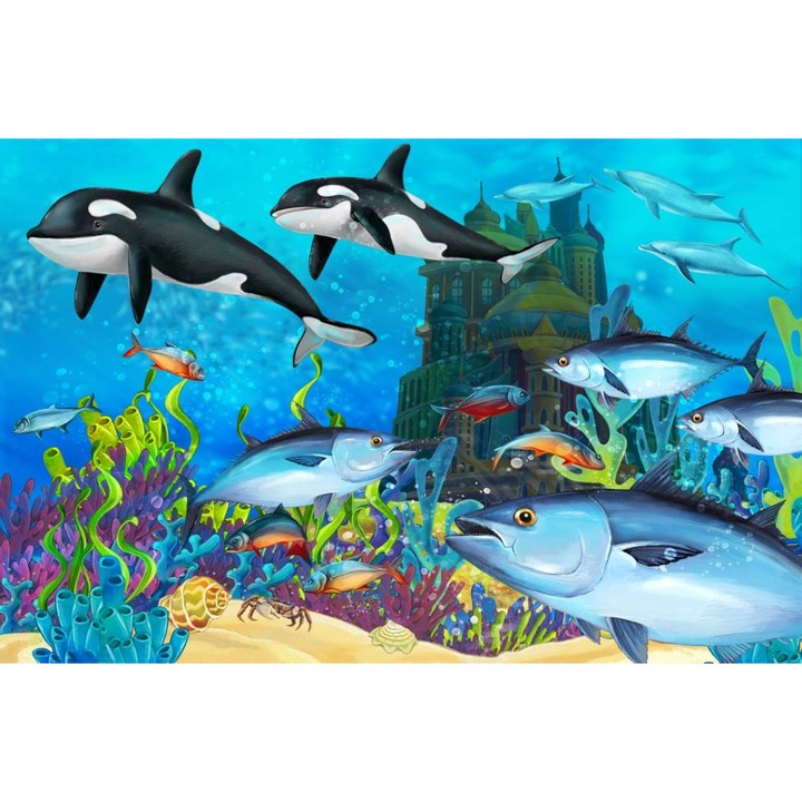 Fototapet autoadeziv PVC - Orasul Subacvatic Si Balenele 2, 400 x 250 cm