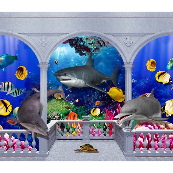 PVC öntapadós tapéta - Fish In The Underwater Balcony, 100 x 150 cm