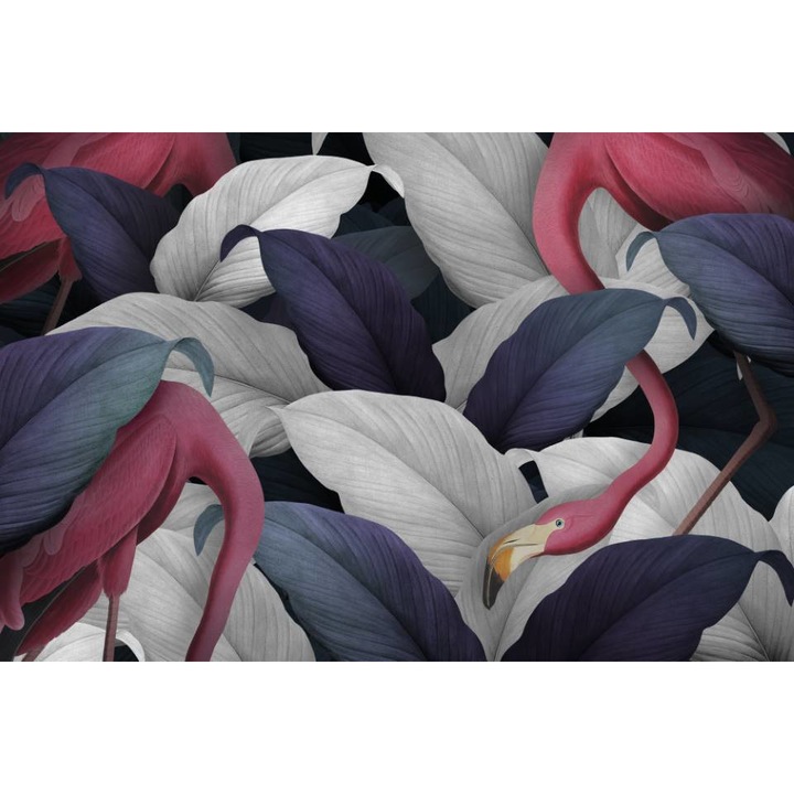 PVC öntapadó tapéta - Pink Flamingo among the Leaves, 100 x 150 cm