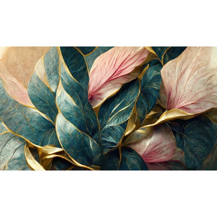 Öntapadó PVC tapéta - Elrendezés rózsaszín és kék levelekkel, 100 x 150 cm