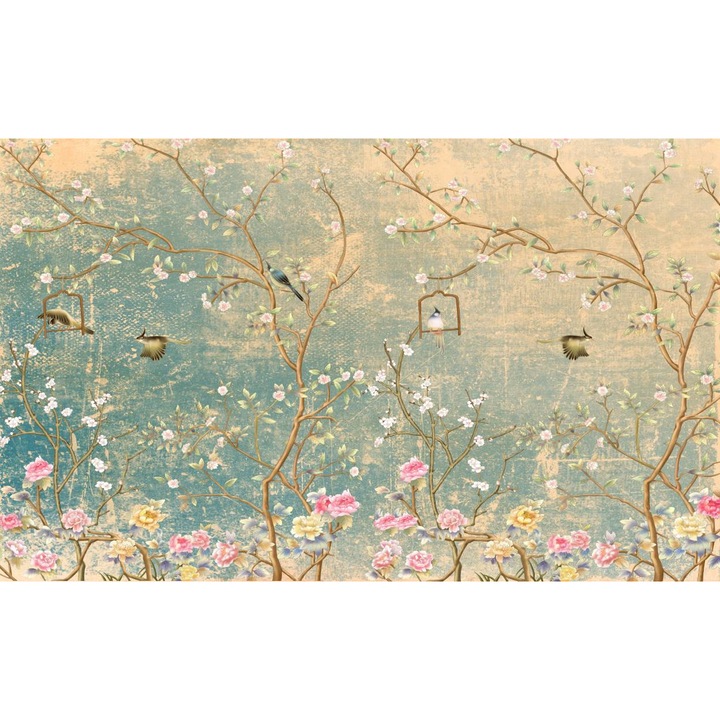 Öntapadó PVC tapéta - Vintage Trees and Birds, 100 x 150 cm