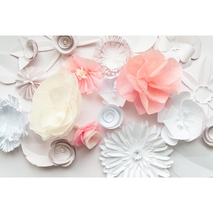 PVC öntapadó tapéta - Fehér és rózsaszín papírvirágok, 100 x 150 cm