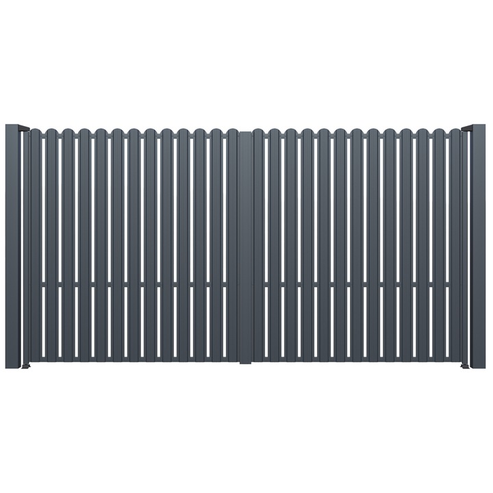 Set 2 bucati Poarta auto, Todome, metalica cu sipca 74, negru, 370 x 180 cm, cu accesorii si stalpi