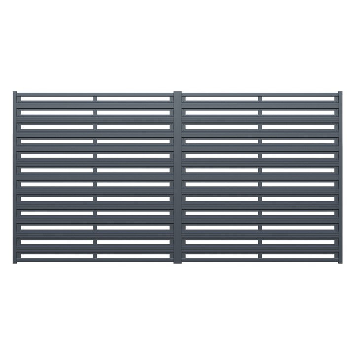 Set 2 bucati Poarta auto, Todome, metalica cu sipca 73, negru, 343 x 180 cm, fara accesorii, fara stalpi