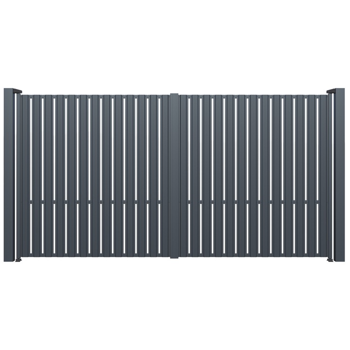 Set 2 bucati Poarta auto, Todome, metalica cu sipca 71, negru, 370 x 180 cm, cu accesorii si stalpi