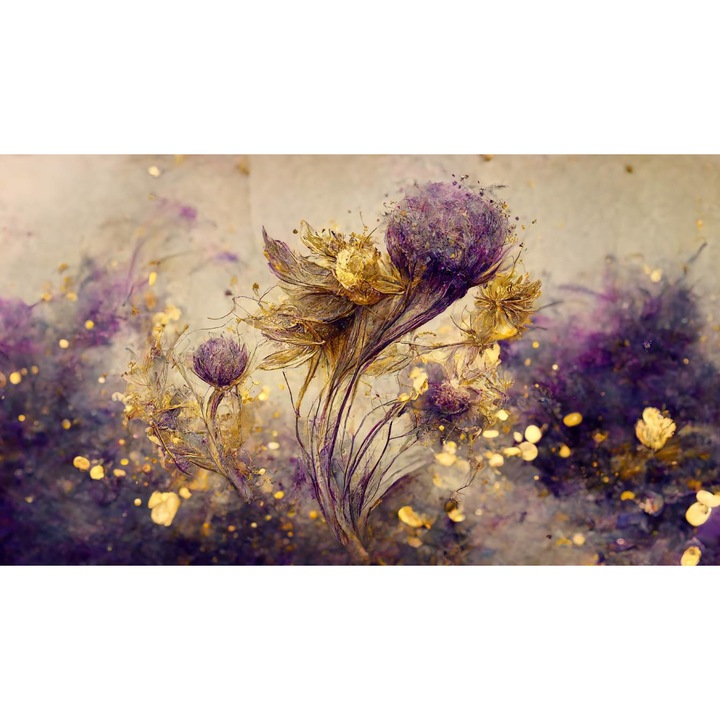 Tablou Canvas - Flori Mov Si Aurii, 30x40 cm