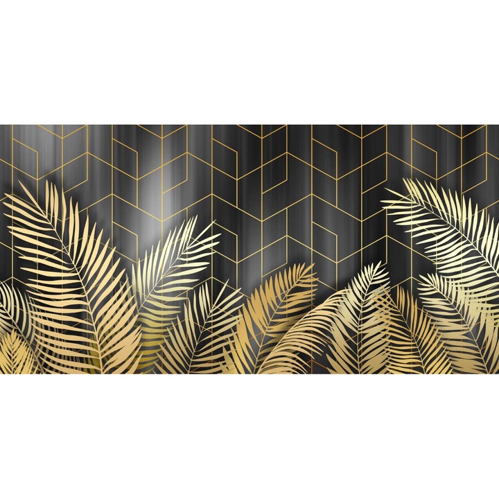 Sticker - Frunze Aurii Si Forme Abstracte, 130x80 cm