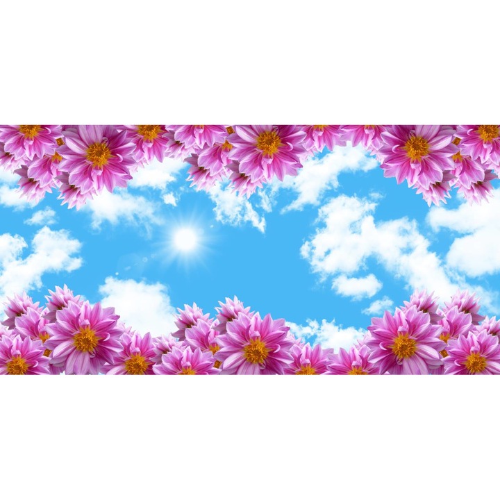 PVC öntapadó tapéta - Pink Flowers and Blue Sky, 100 x 150 cm